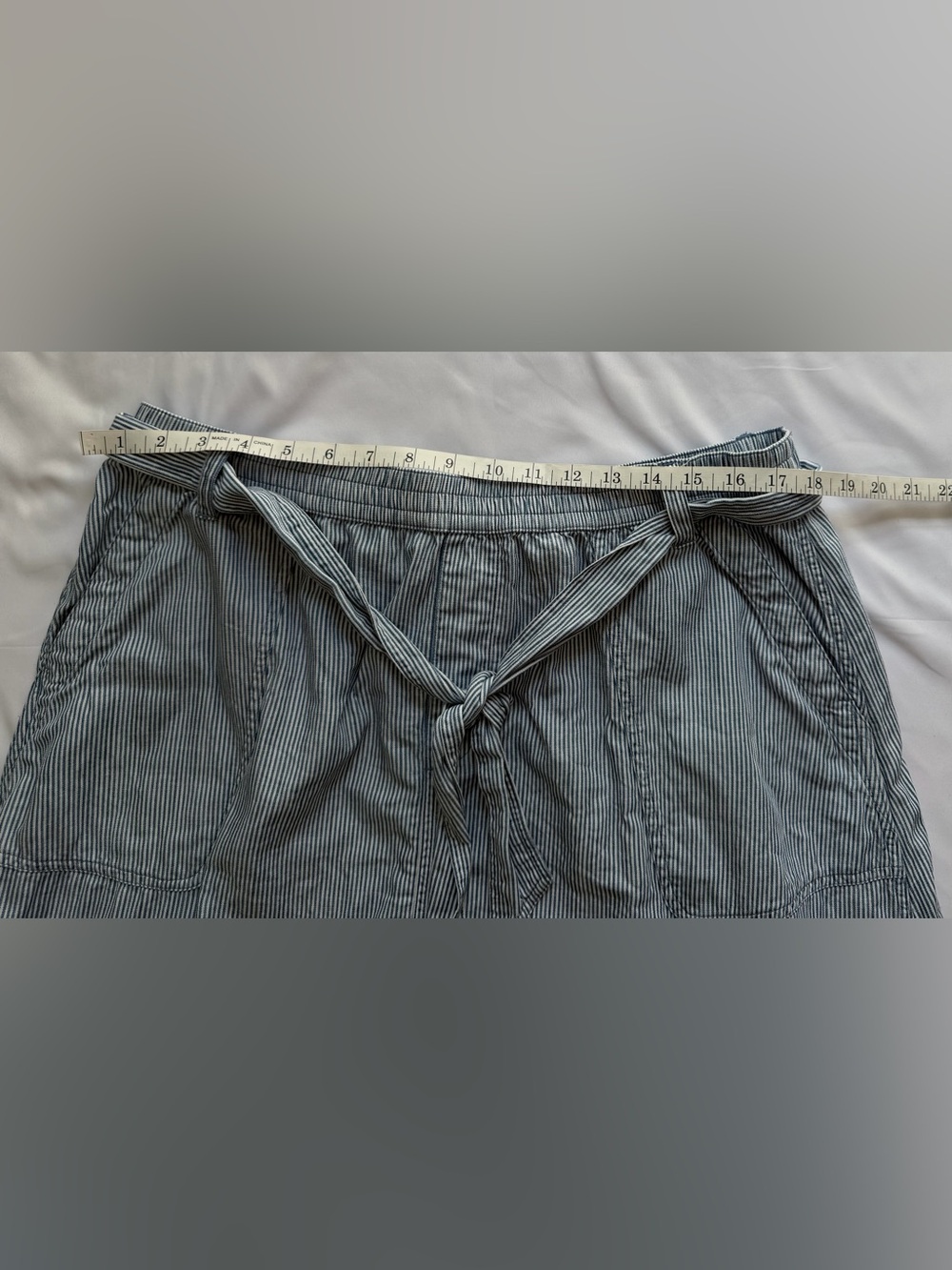 Lands’ End Womens Skirt Midi Large Pull On Fabric Belt Blue White Stripe Pockets - Picture 11 of 13